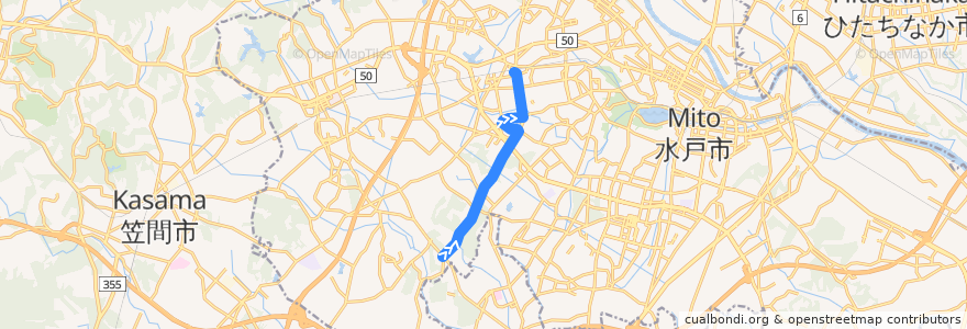 Mapa del recorrido 茨城交通バス 常陸高田⇒河和田小学校⇒赤塚駅南口 de la línea  en 水戸市.