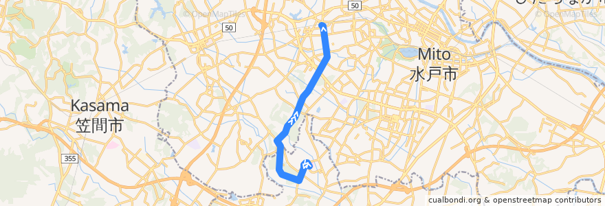 Mapa del recorrido 茨城交通バス 水戸医療センター⇒常陸高田⇒赤塚駅南口 de la línea  en 茨城県.