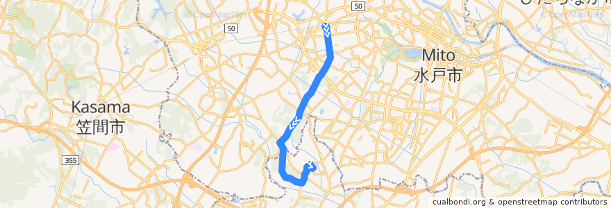 Mapa del recorrido 茨城交通バス 赤塚駅南口⇒常陸高田⇒水戸医療センター de la línea  en 茨城県.