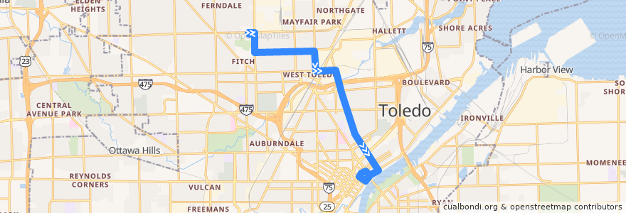 Mapa del recorrido TARTA 17E Lagrange/Eleanor via Miracle Mile de la línea  en Toledo.