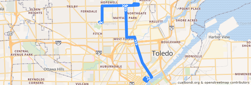 Mapa del recorrido TARTA 17B Lagrange/Bennett via Miracle Mile de la línea  en Toledo.