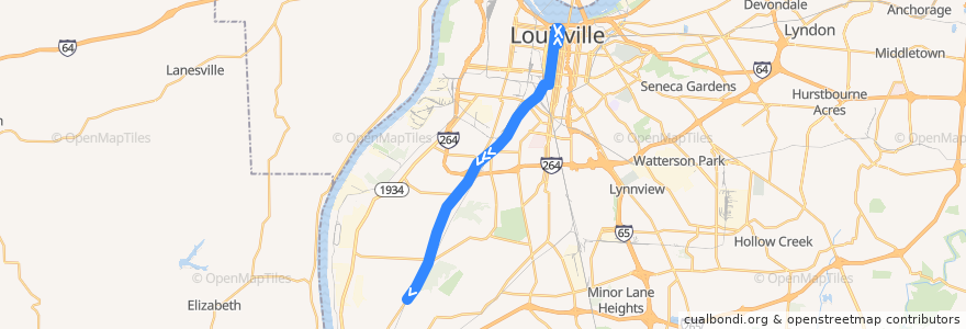 Mapa del recorrido 50X Dixie/ Kosmosdale Express Southbound to Park Place Mall de la línea  en Louisville.
