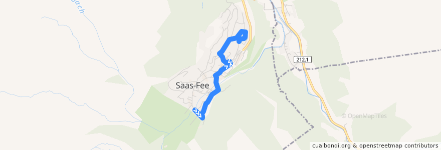 Mapa del recorrido Ortsbus Saas-Fee Linie 2 - Gletscherbrücke - Alfa de la línea  en Saas-Fee.