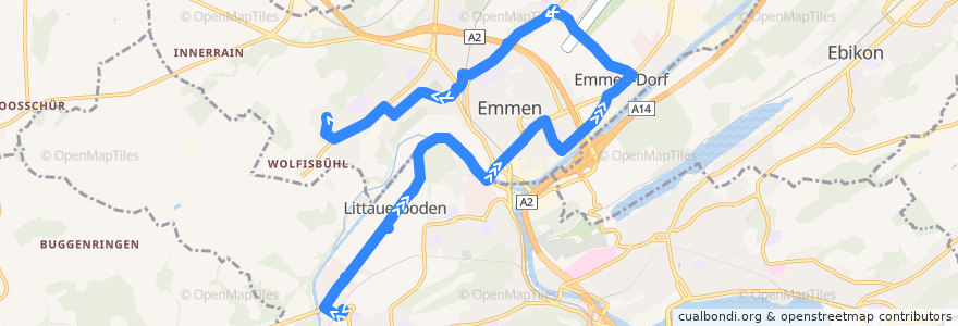 Mapa del recorrido Bus 41: Littau, Bahnhof => Emmenbrücke, Schönbühl de la línea  en Luzern.