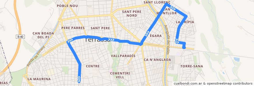 Mapa del recorrido Bus L2: Rambla d'Ègara => Les Arenes de la línea  en Terrassa.