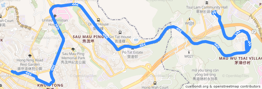 Mapa del recorrido 九巴95M線 KMB 95M (翠林 Tsui Lam → 觀塘（雅麗道） Kwun Tong (Elegance Road)) de la línea  en هونغ كونغ.