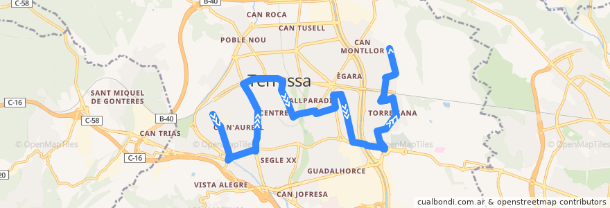 Mapa del recorrido Bus L3: La Grípia - Les Arenes de la línea  en Terrassa.