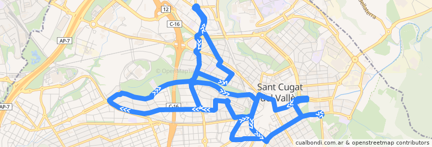 Mapa del recorrido L2 Nucli Urbà - Colomer - Turó de Can Mates de la línea  en Sant Cugat del Vallès.