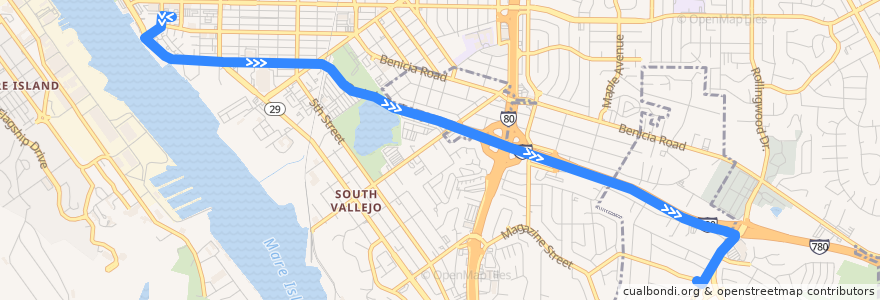 Mapa del recorrido SolTrans 3: Vallejo Transit Center => Beverly Hills de la línea  en Vallejo.