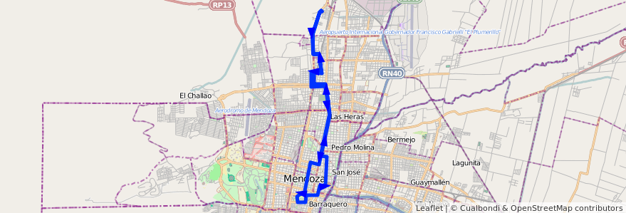 Mapa del recorrido 81 - Rawson por San Martín - Casa de Gobierno de la línea G04 en Мендоса.