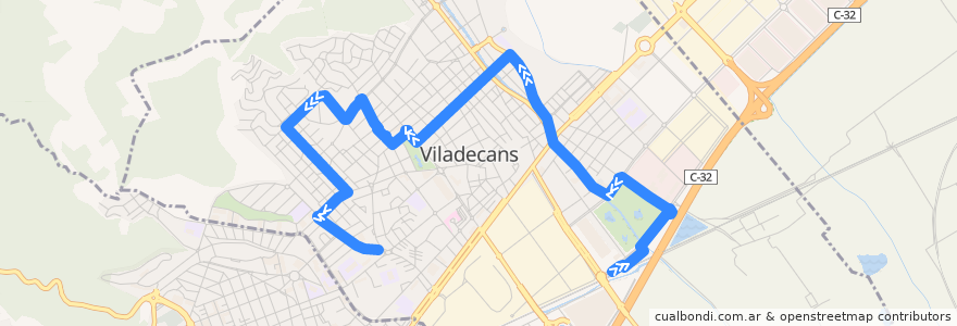 Mapa del recorrido VB2 Viladecans (Estació Rosalies => Can Palmer) de la línea  en Viladecans.