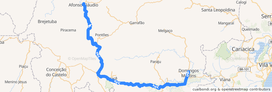 Mapa del recorrido 357/0 Domingos Martins / Afonso Cláudio de la línea  en Microrregião Afonso Cláudio.