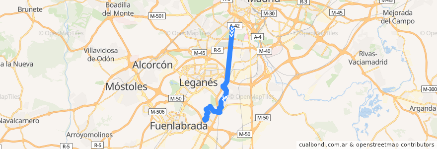 Mapa del recorrido Bus 441: Madrid (Plaza Elíptica) - Getafe (Sector III - Paseo Juan José Rosón) de la línea  en Comunidad de Madrid.