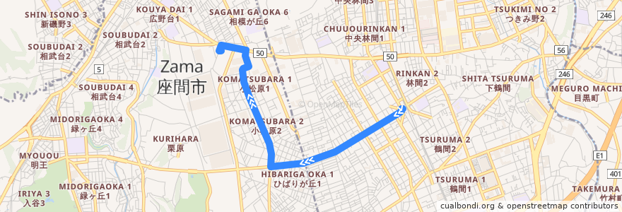 Mapa del recorrido 南林間05系統 de la línea  en Präfektur Kanagawa.