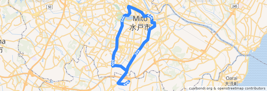 Mapa del recorrido 関東鉄道バス 運転免許センター⇒台町・水戸駅・千波⇒県自動車学校 de la línea  en 水戸市.