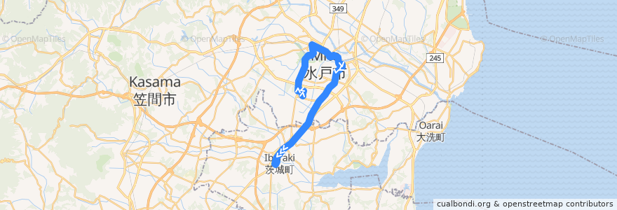 Mapa del recorrido 関東鉄道バス 県庁バスターミナル⇒千波・水戸駅・台町⇒茨城町役場 de la línea  en 茨城県.