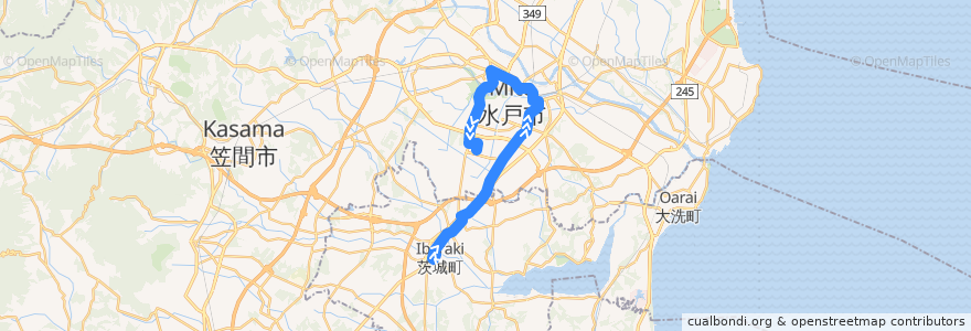 Mapa del recorrido 関東鉄道バス 茨城町役場⇒台町・水戸駅・千波⇒県庁バスターミナル de la línea  en Ибараки.