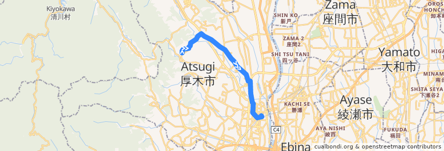 Mapa del recorrido 厚木94系統 de la línea  en Atsugi.