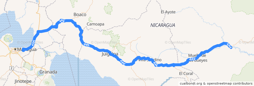 Mapa del recorrido Expreso: El Rama - Managua de la línea  en Nicaragua.