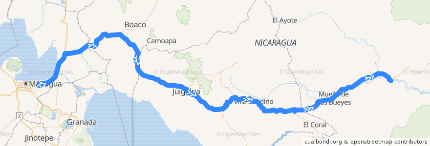 Mapa del recorrido Expreso: Managua => El Rama de la línea  en Nicaragua.