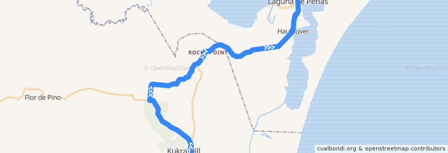 Mapa del recorrido Ruteado: Kukra Hill - Laguna de Perlas de la línea  en 南カリブ自治地域.