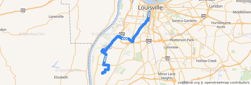 Mapa del recorrido 63 Crums Lane Southbound from Broadway de la línea  en Louisville.