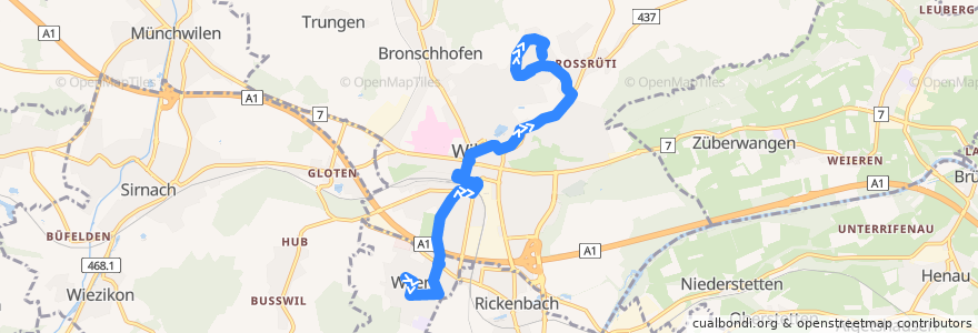 Mapa del recorrido Bus 702: Wilen bei Wil => Wil, Bahnhof => Wil, Neugruben de la línea  en سوئیس.