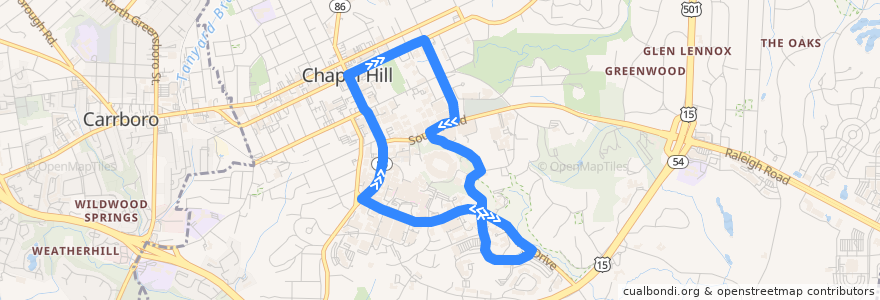 Mapa del recorrido CHT Route U de la línea  en Chapel Hill.