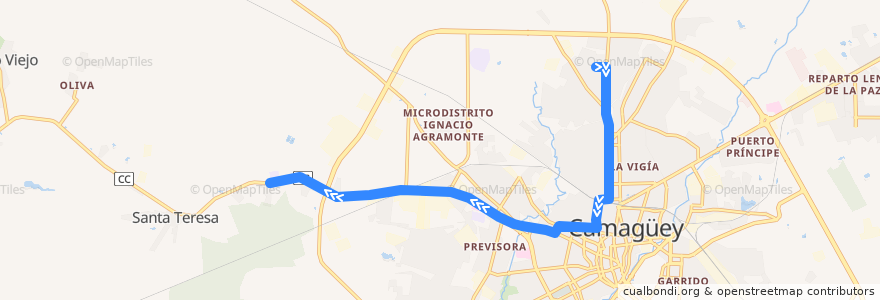 Mapa del recorrido ruta 3 Villa Mariana => Tagarro de la línea  en Ciudad de Camagüey.