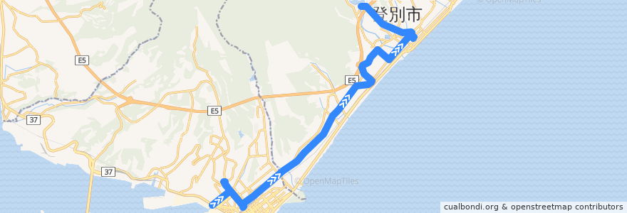 Mapa del recorrido 中島町資料館線 de la línea  en 胆振総合振興局.