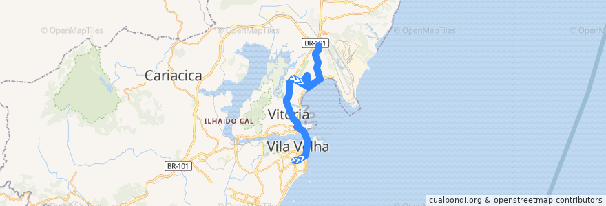 Mapa del recorrido 541 Terminal de Carapina - Terminal de Vila Velha - via Aeroporto de la línea  en Região Metropolitana da Grande Vitória.