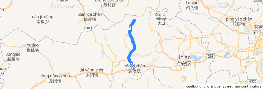 Mapa del recorrido K279 藻溪-田青塘 de la línea  en 天目山镇.