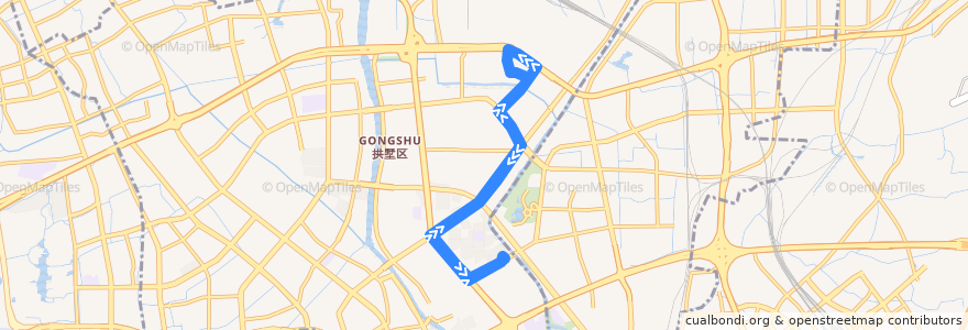 Mapa del recorrido 1101路 大关小区-隽家塘西 de la línea  en 拱墅区.