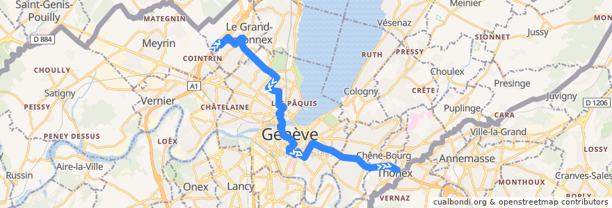 Mapa del recorrido Bus 5: Aéroport → Thônex-Vallard de la línea  en Genf.