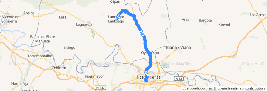 Mapa del recorrido A8 Lantziego/Lanciego → Logroño de la línea  en España.