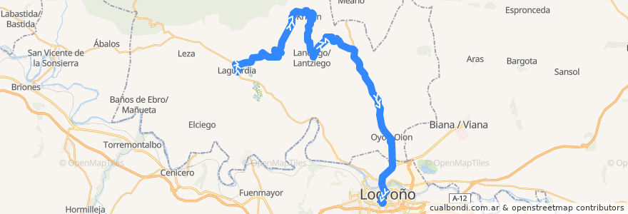 Mapa del recorrido A8 Laguardia → Logroño de la línea  en Arabako Errioxa/Rioja Alavesa.