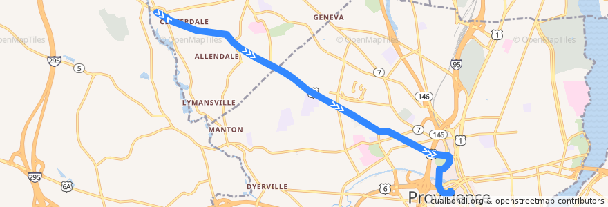 Mapa del recorrido RIPTA 57 Smith Street to Kennedy Plaza de la línea  en Providence County.