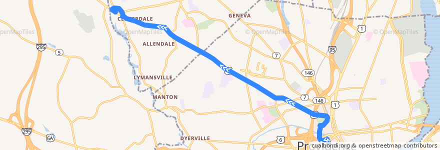 Mapa del recorrido RIPTA 57 Smith Street to Centredale de la línea  en Providence County.