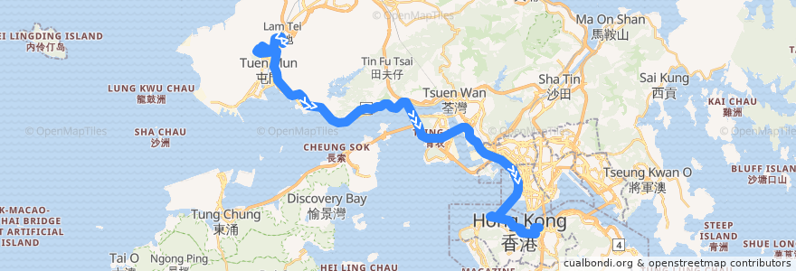 Mapa del recorrido 過海隧巴960C線 Cross-harbour Bus 960C (富泰邨 Fu Tai Estate → 灣仔北 Wan Chai North) de la línea  en Hong Kong.