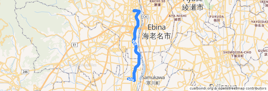 Mapa del recorrido 厚木55系統 de la línea  en 神奈川県.