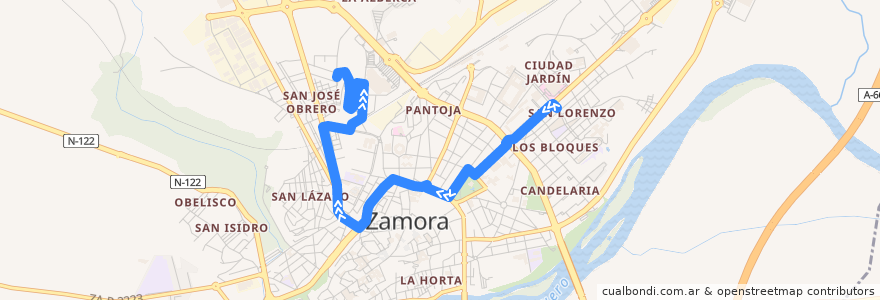 Mapa del recorrido Línea 1 de la línea  en Zamora.