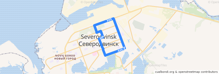 Mapa del recorrido Автобус 25: гипермаркет "Южный" - Беломорский проспект de la línea  en городской округ Северодвинск.