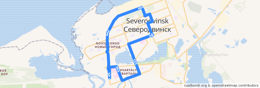Mapa del recorrido Автобус 18: АТС - поликлиника ЦМСЧ-58 de la línea  en городской округ Северодвинск.