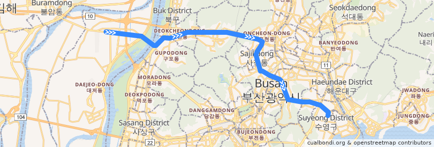 Mapa del recorrido 부산 도시철도 3호선 de la línea  en 부산광역시.