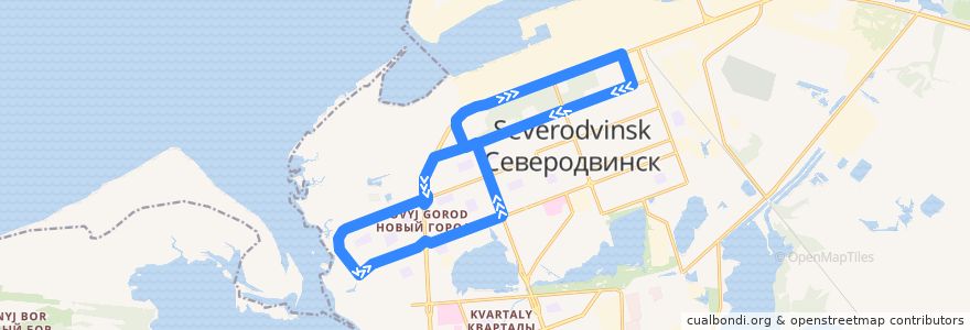 Mapa del recorrido Автобус 12: Ивушка - Беломорский проспект (2-я смена) de la línea  en городской округ Северодвинск.