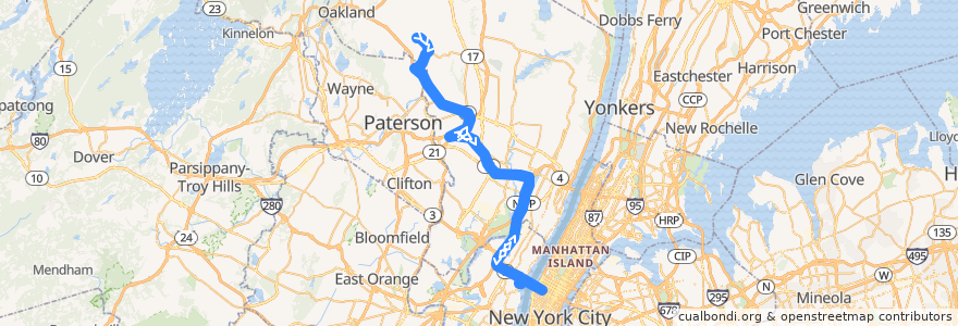 Mapa del recorrido NJTB - 148 de la línea  en New Jersey.