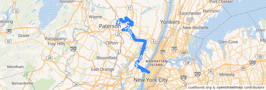 Mapa del recorrido NJTB - 145 de la línea  en 新泽西州 / 新澤西州 / 紐澤西州.