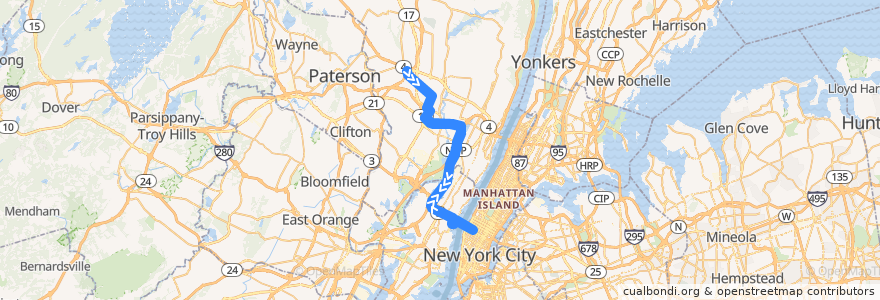 Mapa del recorrido NJTB - 162 de la línea  en New Jersey.