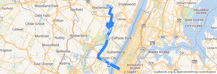 Mapa del recorrido NJTB - 157 de la línea  en New Jersey.
