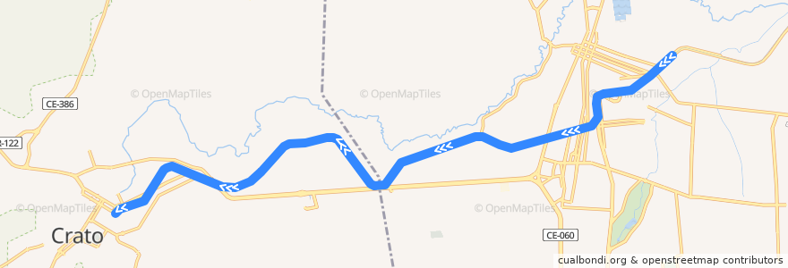 Mapa del recorrido VLT do Cariri (Fátima->Crato) de la línea  en Região Geográfica Imediata de Juazeiro do Norte.